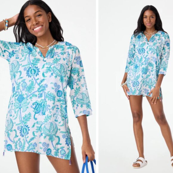Roller Rabbit Tops - Roberta Roller Rabbit Amanda Kurta in Turquoise Small Shirt